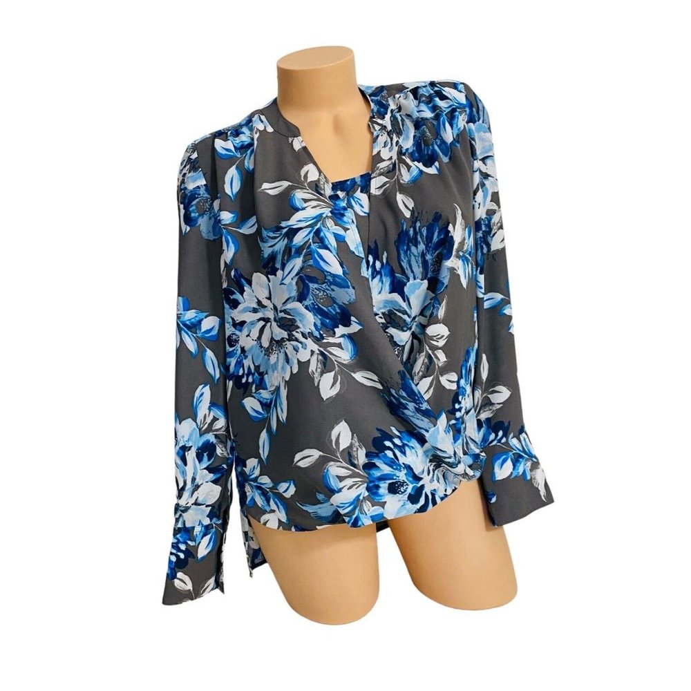 Chico's Women's Size 0 (4/6) Floral Print Surplice Sheer Top Layered Wrap Blouse